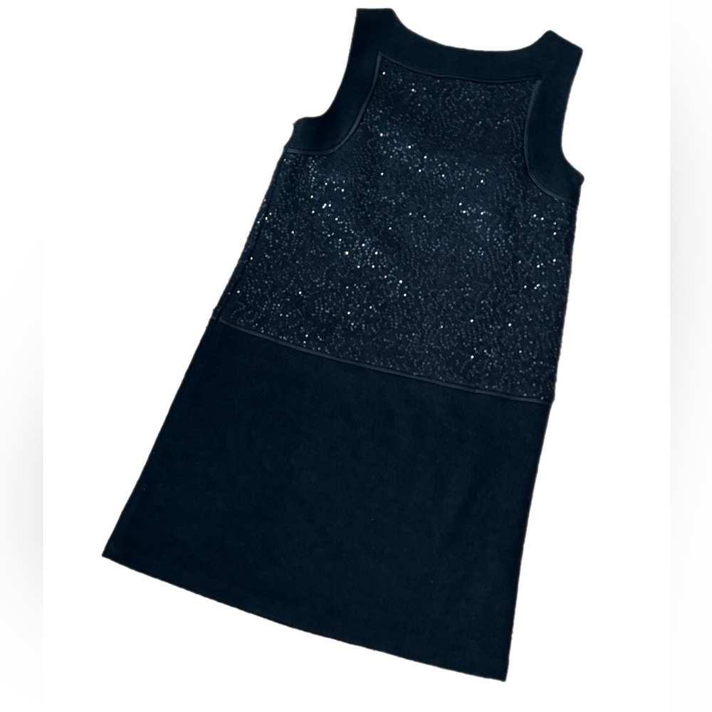 Ann Taylor LOFT Sz 2 Shift Dress Black Wool Blend Sequin Bodice Sleeveless